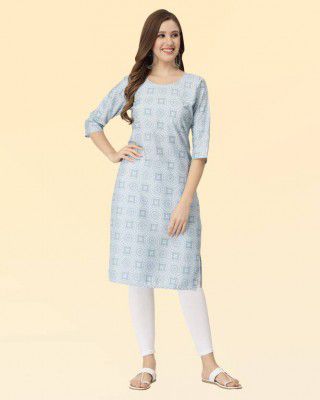 INAIA Women Printed Crepe Straight Kurta (Light Blue)