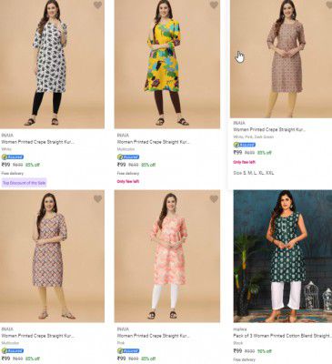INAIA Womens Kurtas @ ₹99