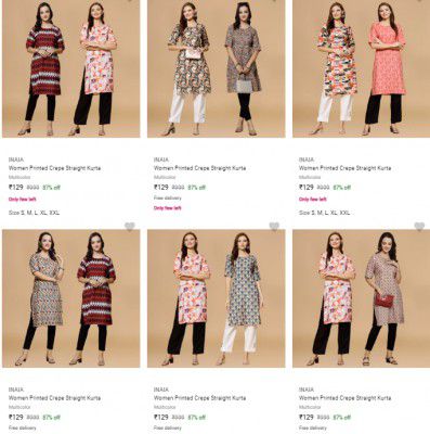 Inaia Womens Kurtas Set Of 2 @₹129