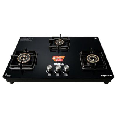 INALSA 3 Brass Burner Gas Stove with Toughened Glass Top