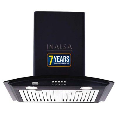 Inalsa 60 cm Curved Glass Kitchen Chimney (Aveo 60BKBF Chimney, Baffle Filter, Black)