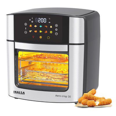 INALSA Air Fryer Oven|16L, 1800W|Stainless Steel Body12-in-1 Functions,Fry,Bake,Grill,Dehydrate,Roast& Reheat|10 Preset|2Yr Warranty,Aero Crisp 16