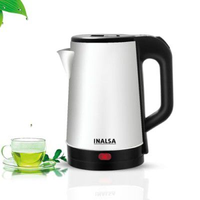 INALSA Electric Kettle Prism FS 1550 Watts|1.8 L|unique Cylindrical SS Body| Cordless Base|Easy Maintenance|Power Indicator Light(Black/Silver)