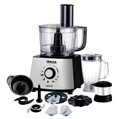 Inalsa Mixer Grinder/Food Processor 800 W- Verve | 2 Multipurpose Jars & 11 Accessories