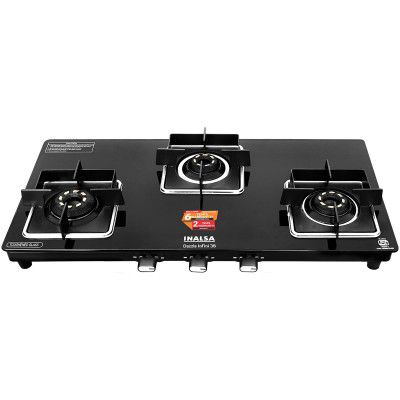 INALSA Premium Slim Gas Stove 3 burners Glasstop |6Yr Warranty on Glass & 2Yr on Burner (Dazzle Infini 3B)