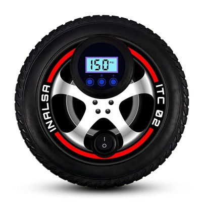 INALSA Tyre Inflator ITC 02 with Digital Display & Push Button, 12V DC Portable Tyre Inflator,150 PSI, Inflatable Adaptor for Car, Tires, Bicycle and other Inflatables (Black)