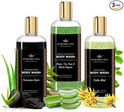 Incredible Man Natural Body Wash Combo with Neem, Tea Tree, Mint, Charcoal | 300ml Each (Pack of 3)