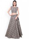 Inddus Blue Banarasi Block Print Cotton Semi-Stitched Lehenga Choli...