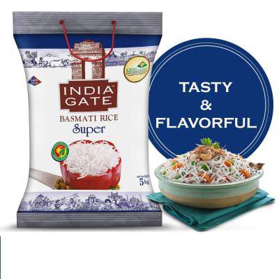 INDIA GATE Super Premium Basmati Rice | Aged Rice with Long Grains & Rich Aroma | 5kg Pack