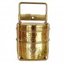 INDIAN ART VILLA Pure Brass with Inside Tin Lining 2 Containers Lunch/Tiffin Box with Hammered Design, for Office, School & Travelling, Size-8x5 Inches...