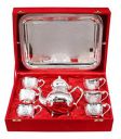 Indian Art Villa Silver Plated Tea Pot with 6 Cup & 1 Tray Platter, Serveware & Tableware, Decorative Diwali Gift Item, 8 Pieces, Silver......