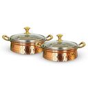 INDIAN ART VILLA Steel Copper Handi/Casserole Bowl with Induction Bottom 1950 ml, Pack of 2...