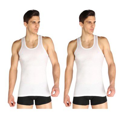 INDIAN THREADS Men’s White Cotton Round Neck Sleeveless Regular Fit Comfort Vest-P