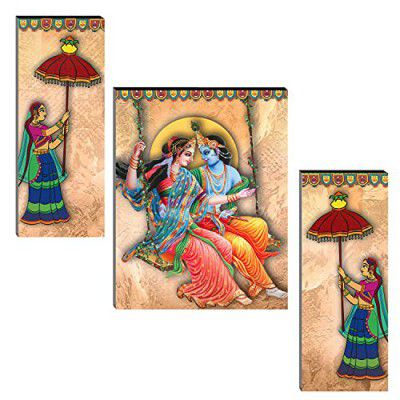 Indianara Set of 3 MDF Art Painting without glass 4.5 X 12, 9 X 12, 4.5 X 12 INCH (Style 1)