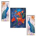 Indianara Set of 3 Radha Krishna with Peacocks MDF Art Painting (3867FL) without glass 4.5 X 12, 9 X 12, 4.5 X 12 INCH...