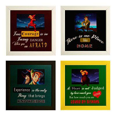 Indianara Set of 4 Motivational Quotes Paintings (2523) without glass 9.5 x 9.5 inch each