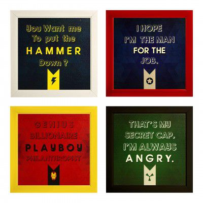 Indianara Set of 4 Superheroes Paintings (2506) without glass 9.5 x 9.5 inch each