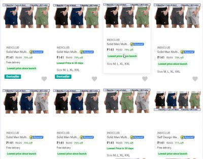 [ Pack Of 3 ] Indiclub Mens Shorts Starts ₹140