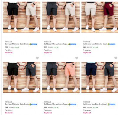 [ Pack Of 2 ] Indiclub Shorts Upto 89% off Starting From ₹90