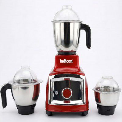 Indicon Gloster 1HP (1000 Watts) Mixer Grinder, Chrome Finish with 3 Jars, Red | Copper Motor | Heavy Duty Grinding, Blending & Juicing (Gloster Red)