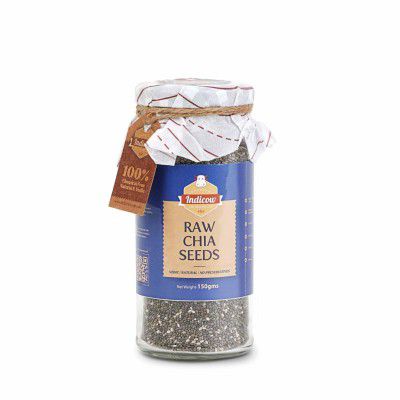 Indicow Raw Chia Seeds | Natural, Preservative Free, Fresh edible seeds | Glass Jar | AAA Quality 