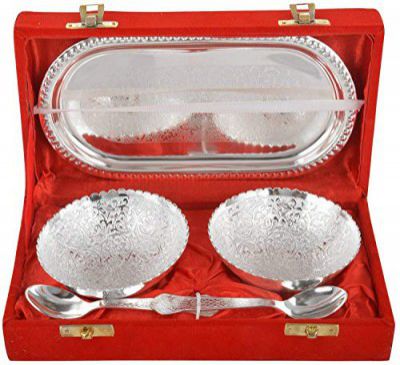 INDICRAFTSVILLA: Crafts Place to Discover World Traditional German Silver Bowl with Box (Silver) - 5 Piece