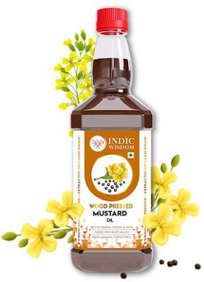 IndicWisdom Wood Pressed Mustard Oil 1 Liter (Cold Pressed - Extracted on Wooden Churner) | Kolhu/Kacchi Ghani&nbsp;/&nbsp;Chekku
