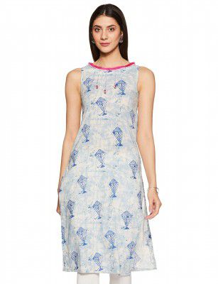 indigo by Clarks Women's Cotton a-line Kurta (BLC-LD-1491_Indigo_Large)