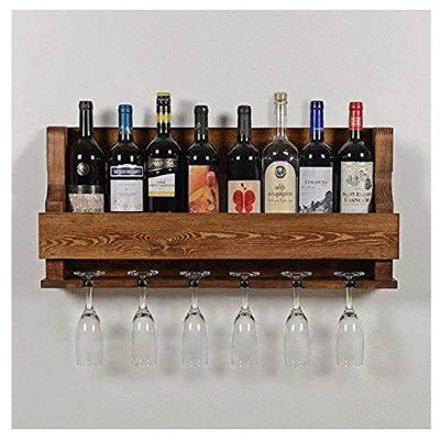 Indigo interiors Alvarado Wine Rack Gloss Holder, 8 Bottles, Hangers for 6 Wine Glasses (Teak)