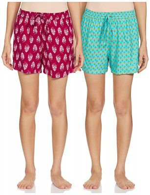 Indigo Womens Bermuda Shorts (AW21/BLC-074 D_Color Name: Red+ Teal_S)