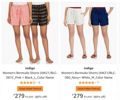 Indigo Women's Bermuda Shorts Pack of 2 at ₹279