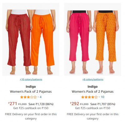 Indigo Women's Pack of 2 Pajamas up to 86% off