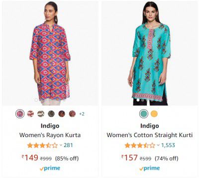 Indigo Women's Rayon Kurta starting at ₹149