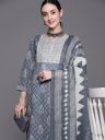 Indo Era Bandhani Printed Regular Thread Work Pure Cotton Kurta With Trousers & Dupatta...