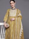 Indo Era Bandhani Printed Regular Thread Work Pure Cotton Kurta With Trousers & Dupatta...