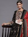 Indo Era Women Black Bandhani Embroidered Gotta Patti Kurta with Trousers & With Dupatta...