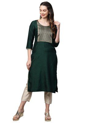 INDO ERA Women's Polyester Solid Straight Kurta(KT9BE2759)