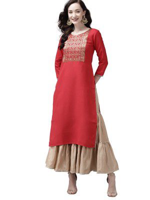 INDO ERA Women's Solid Polyester Calf Length Straight Kurta(KT9RD3933)