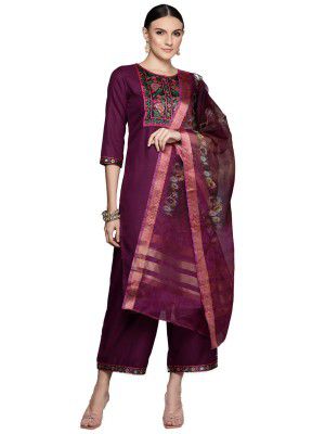 INDO ERA Women's Yoke Design Cotton Blend Kurta With Pant & Dupatta Set (KD4PR4924)