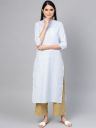 Indo EraWomen Blue Striped Cotton Kurta...