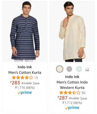Indo Ink Men's Cotton Kurta up to 87% off
