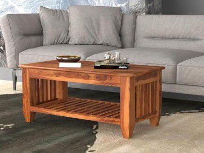 Indoplaza Solid Sheesham Wood Coffee Table with 1 Large Open Shelf Cocktail Center Table for Home Wooden Tea Table for Living Room (Honey Finish)