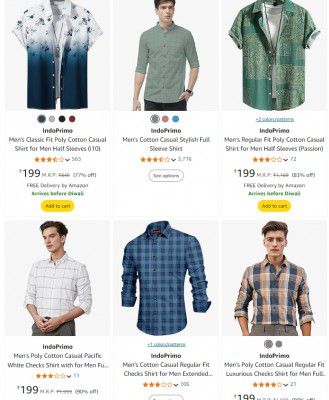 IndoPrimo Men's Casual Shirt Upto 86% Off | Starts ₹199