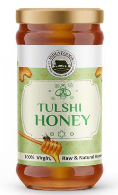 Indu Foods Tulshi Honey, 100% Virgin Raw and Natural, Pure Herbal Sweetener, Rich in Antioxidants, Glass Jar