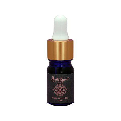 Indulgeo Essentials Mini Rose Gold Oil 5ml - 24kGold Flakes, Highy Moisturizing, Makeup Face Primer Lightweight-Elixir For Face, Lips, Neck