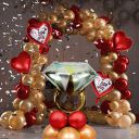 Indy Toys and Fashion Set Of 35 Pcs Happy Birthday/Bachelorette Decoration Kit Combo For Boys Girls- Diamond Ring,Gold Heart, Heart I Love You, Gold&Red Theme Metallic Foil Balloons...