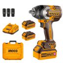 Ingco Cordless Impact Wrench 1/2 Inch, Brushless Motor, Nut-Busting Torque 1000Nm, 20V Battery Impact Gun with 2 PCS 4.0 Ah Battery Packs and Charger...