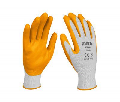 Ingco Heavy Duty Nitrile Anti-Skid Safety Work Gloves For Mechanic, Industrial Assembly Line, Field Work (Multicolour, Pack of 12 Pairs)