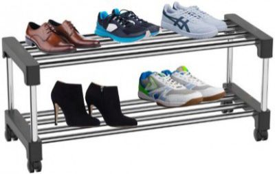 Inkart Multi-Purpose Standing Home Organizer Stackable Steel Shoe(2 Tier,BLACK) Metal Collapsible Shoe Stand (2 Shelves, Pre-assembled) Metal, Plastic Shoe Stand  (Blue, 2 Shelves, DIY(Do-It-Yourself)