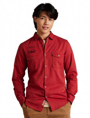 INKAST Men's Solid Double Pocket Cotton Shirt | Full Sleeve-Slim Fit